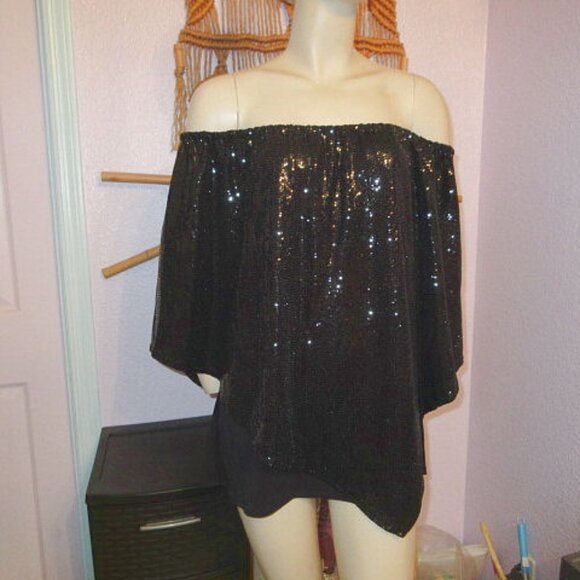 Prelude Sequin Poncho Top Size XXL Asymmetrical Layered Look Witchy Whimsigoth - Picture 2 of 14